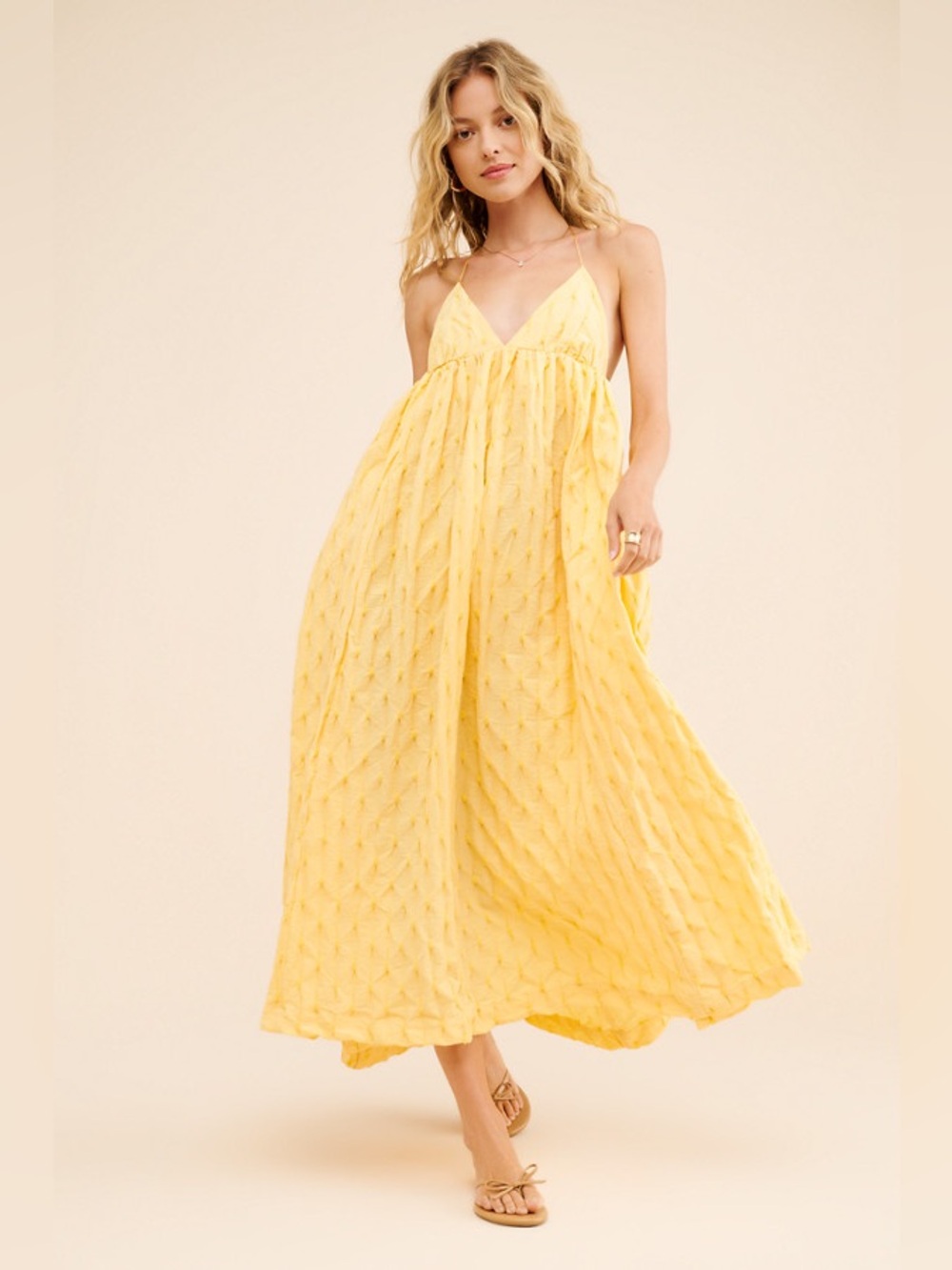 NWT Free People Primmy Textured Midi Dress Mellow Yellow Size Med Boho Coastal